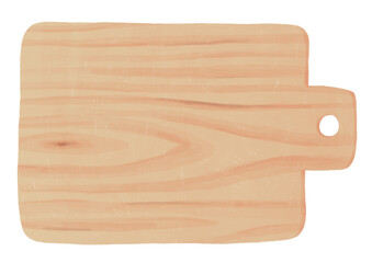 Wooden cutting board top view, ideal for chopping and preparing ingredients. Hand drawn illustration on transparent background, png clip art