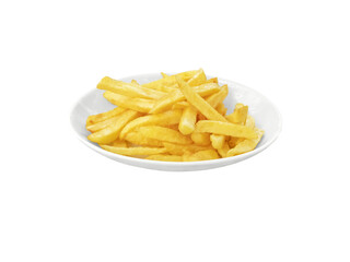 French fries, chips or french-fried potatoes in the white plate isolated transparent png