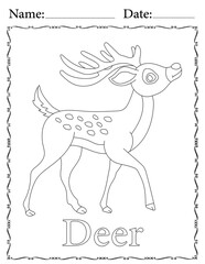 Deer Coloring Page. Printable Coloring Worksheet for Kids. Educational Resources for School and Preschool.