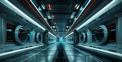Large industrial hall with tall ceiling extending out of frame with rows of futuristic pods...
