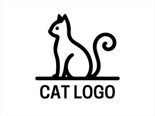 Lines Cat Logo Design Vector Template