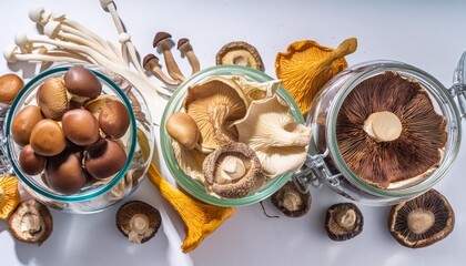 mixed dried mushroom assortment of dried mushrooms different species of dry fungi ai generative