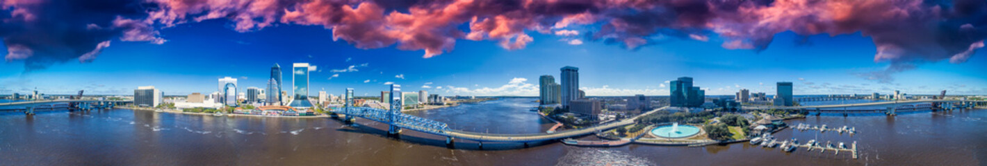 Panoramic aerial view of Jacksonville at sunset, Florida