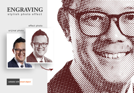 Engraving Stylish Photo Effect Mockup