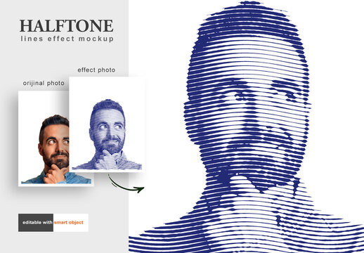 Halftone Lines Photo Effect Mockup