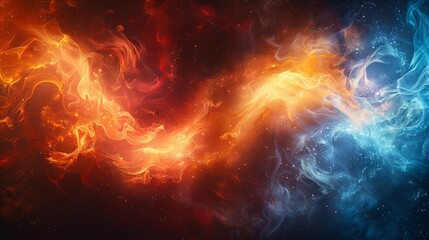 Obraz premium Bold abstract design where vibrant red meets cool blue in a creative display of color and form reminiscent of fire and ice