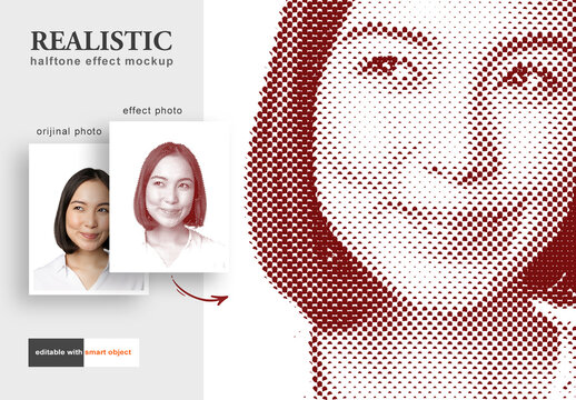 Realistic Halftone Photo Effect Mockup