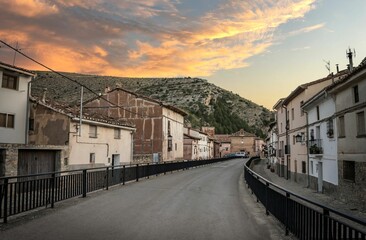 Strolling through medieval streets and ancient buildings at sunset. Albarracin. Teruel. Spain