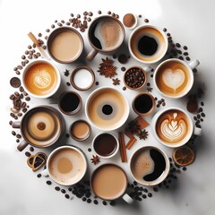 Obraz premium cups of coffee and beans logo poster on white background, generative ai