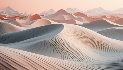wavy layered landscape in peach and white resembling a desert or alien terrain suitable for surreal and peaceful themes