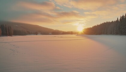 winter sunrise over scenic frozen lake