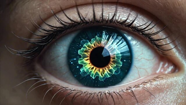 close shot of a wide-open eye, skin and pupil texture. ai generated