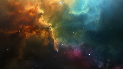 Obraz premium The image is a depiction of a nebula, a vast interstellar cloud of dust, hydrogen, helium and other ionized gases.