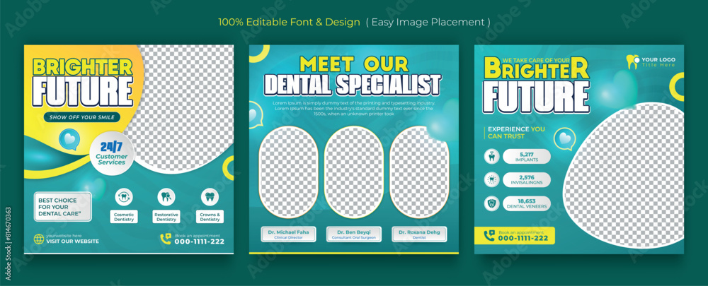 Wall mural Medical dental healthcare service social media post template design. Hospital, doctor, clinic and dentist health business marketing banner with logo & icon. Creative online promotion corporate flyer &