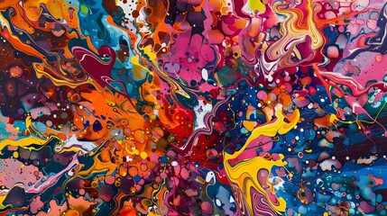 Vibrant abstract painting exploding with dynamic colors and fluid shapes