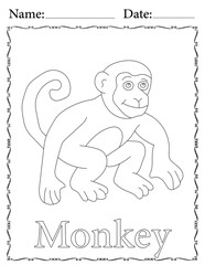 Monkey Coloring Page. Printable Coloring Worksheet for Kids. Educational Resources for School and Preschool.