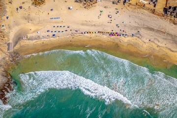 Aerial top view of Cerritos beach in Mexico