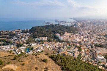 Aerial view of Malaga city and port from Mount Victoria, Andalusien