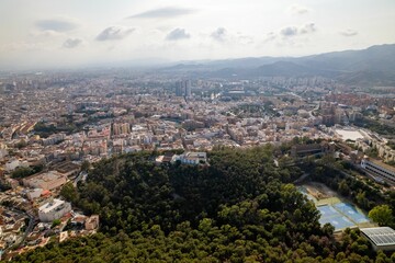 Fototapeta premium Aerial view of Malaga city and port from Mount Victoria, Andalusien