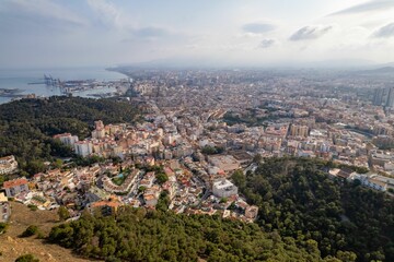 Aerial view of Malaga city and port from Mount Victoria, Andalusien