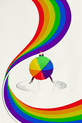 Composite collage picture image of girl hold umbrella lgbt rainbow isolated on creative background