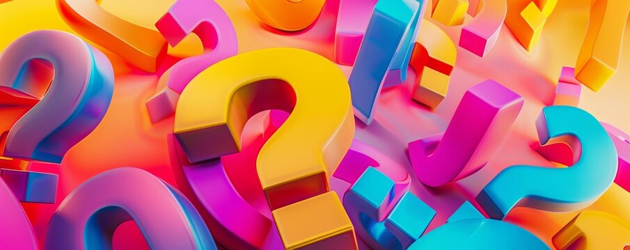 Colorful question marks on a bright background.