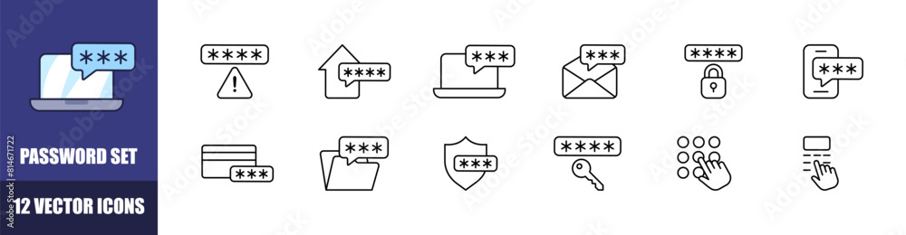 Poster password icons set. linear style. vector icons