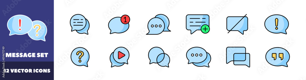 Poster message icons set. speech bubble icons. flat style. vector icons