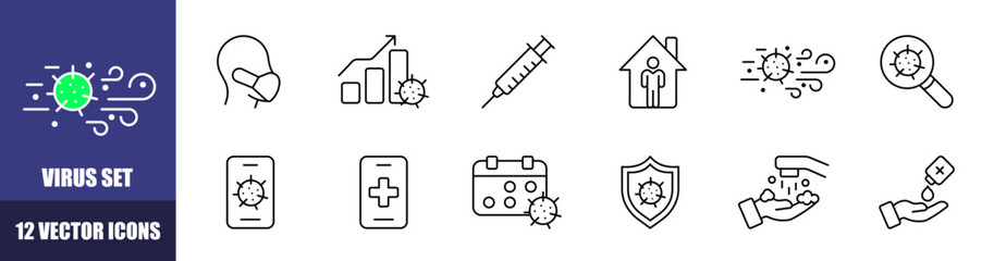 Virus icons set. Linear style. Vector icons