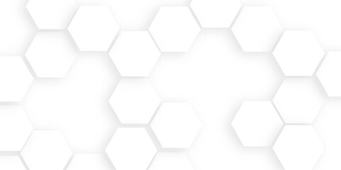 White surface with hexagonal shapes showing on the right side.3D Futuristic abstract honeycomb mosaic white background, seamless bright white abstract honeycomb background.
