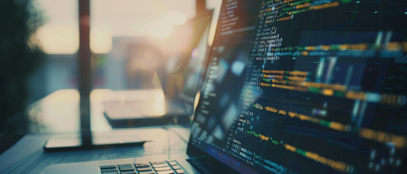 Coding and programming scripts on multiple computer screens.