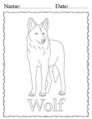 Wolf Coloring Page. Printable Coloring Worksheet for Kids. Educational Resources for School and Preschool.