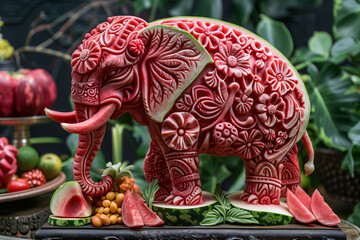 Watermelon Carved into an Adorable Elephant