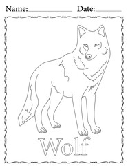 Wolf Coloring Page. Printable Coloring Worksheet for Kids. Educational Resources for School and Preschool.