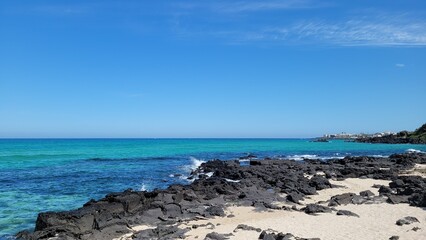 Handam Coastal Trail, Jeju Island, Korea, beach, blue sea, blue sky, beach