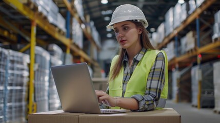 Engineer with Laptop in Warehouse.