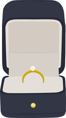 Engagement ring in blue box cartoon. Beautiful hand accessories. Golden ring