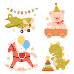 Hand drawn cartoon toys mini composition set