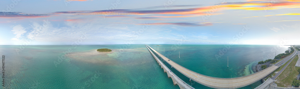 Wall mural little duck key, florida key. aerial view of bridge connecting the islands