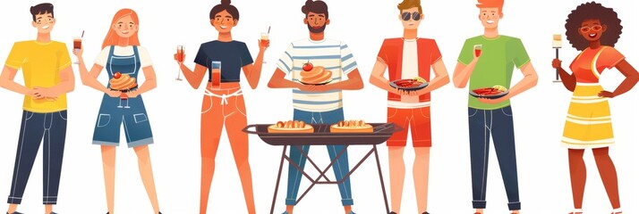 Lively backyard bbq  friends and family enjoy grilled food, refreshing drinks, and good company