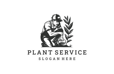 Naklejka premium Plant service style logo icon design template flat vector