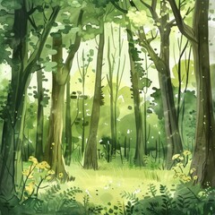 Whimsical Forest Scene for Children's Book Illustration Generative AI