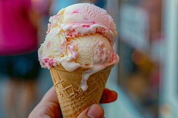 Seaside ice cream delight  vibrant flavors served from a charming truck by the beach