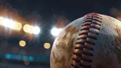 Baseball under stadium lights radiates anticipation for the night's game.