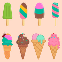 Ice cream, set, ice cream with different flavors