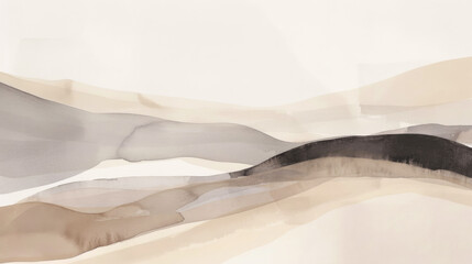 Fototapeta premium Simple, minimalist graphics in boho, landscape, desert, mountain, muted beige-brown and neutral colors.