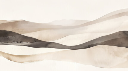 Obraz premium Simple, minimalist graphics in boho, landscape, desert, mountain, muted beige-brown and neutral colors.