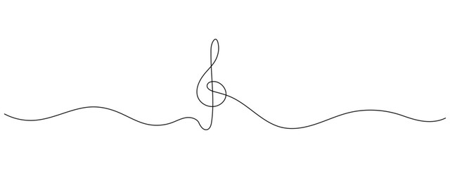 One line musical Treble clef. Outline continuous vector sketch. Symbol of classic concert.