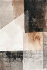 Minimalist abstract geometric shapes watercolor in taupe and beige, simple composition. Contemporary artwork, poster, painting.