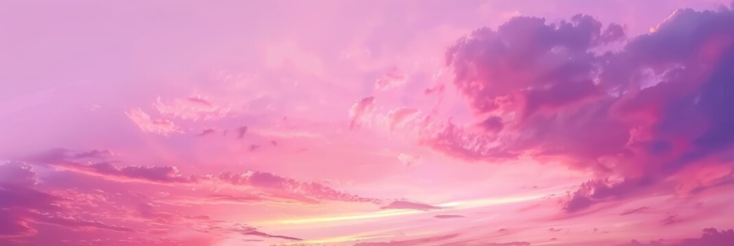 Panoramic photo, view of a pink and purple sky at sunset. Sky panorama background, header and web banner
